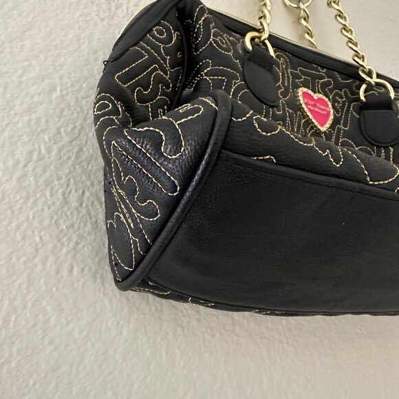 Betsey Johnson Handbag Logo Quilted Be Mine Gold Chain Straps Black O/S - Picture 3 of 13